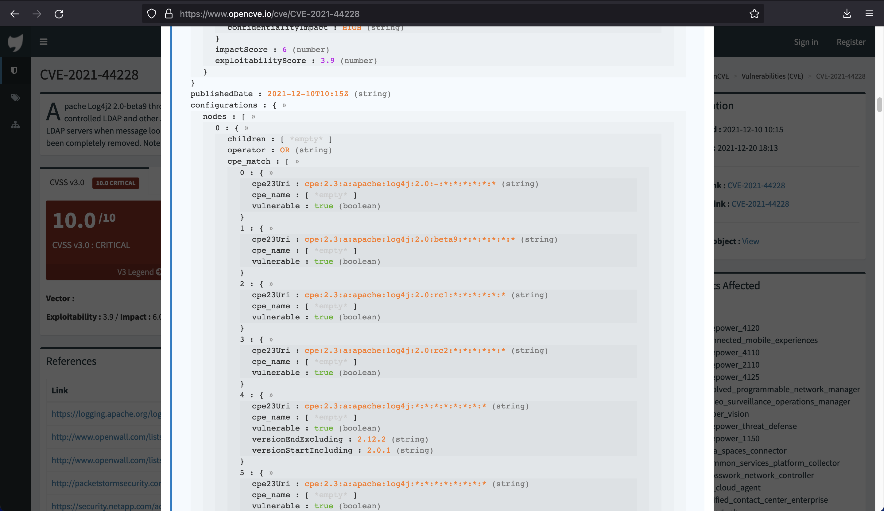 CVE-2021-44228 Configurations